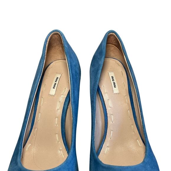 miu miu Blue Suede High Heel Platform Pumps Size 36/ US 6 - Picture 9 of 9